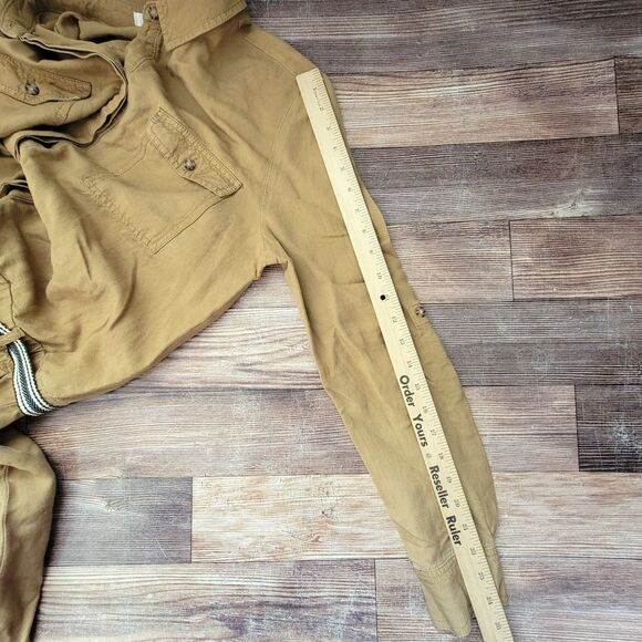 Ann Taylor Loft Womens Sz M Khaki Long Sleeve Linen Blend Utility Cargo Jumpsuit - Picture 9 of 14